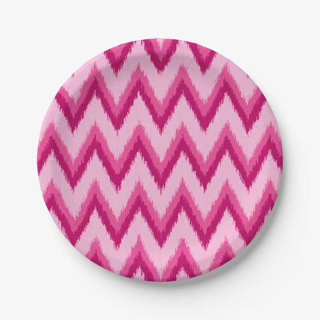 Ikat Chevron Stripes - Fuchsia and Pale Pink Paper Plates (Front)