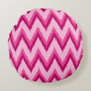 Ikat Chevron Stripes - Fuchsia and Pale Pink Round Pillow