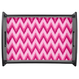 Ikat Chevron Stripes - Fuchsia and Pale Pink Serving Tray