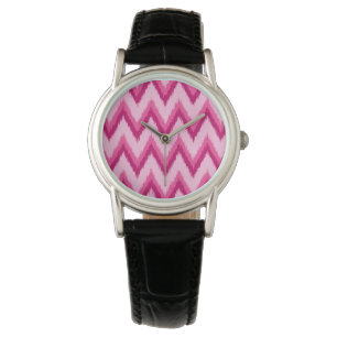 Ikat Chevron Stripes - Fuchsia and Pale Pink Watch