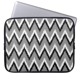 Ikat Chevron Stripes - Gray / Gray, Black & White Laptop Sleeve