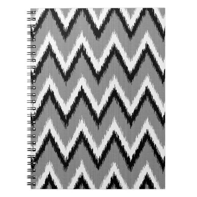 Ikat Chevron Stripes - Gray / Gray, Black & White Notebook (Front)