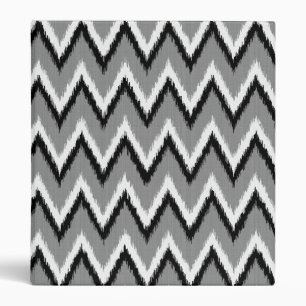 Ikat Chevron Stripes - Grey / Gray, Black & White 3 Ring Binder