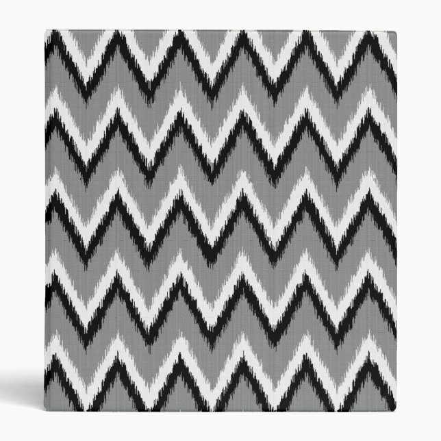 Ikat Chevron Stripes - Grey / Gray, Black & White 3 Ring Binder (Front)