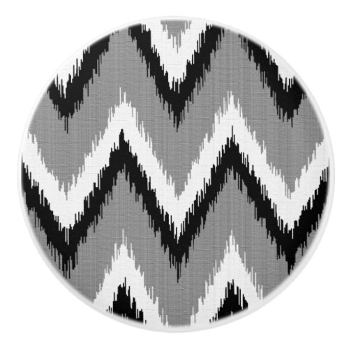 Ikat Chevron Stripes _ Grey  Gray Black  White Ceramic Knob