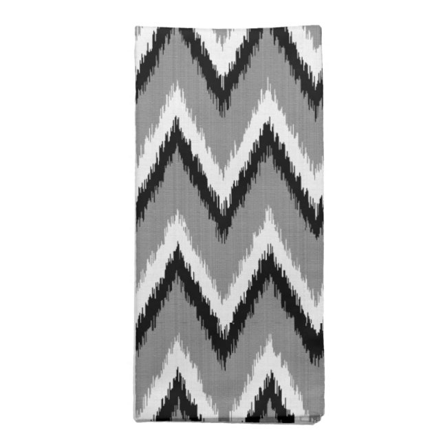 Ikat Chevron Stripes - Grey / Gray, Black & White Cloth Napkin (Folded)
