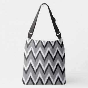Ikat Chevron Stripes - Grey / Gray, Black & White Crossbody Bag