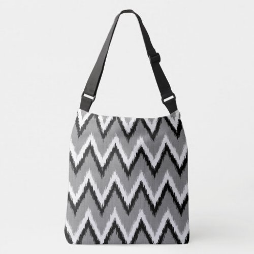Ikat Chevron Stripes _ Grey  Gray Black  White Crossbody Bag