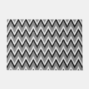 Ikat Chevron Stripes, Grey / Gray, Black & White Doormat
