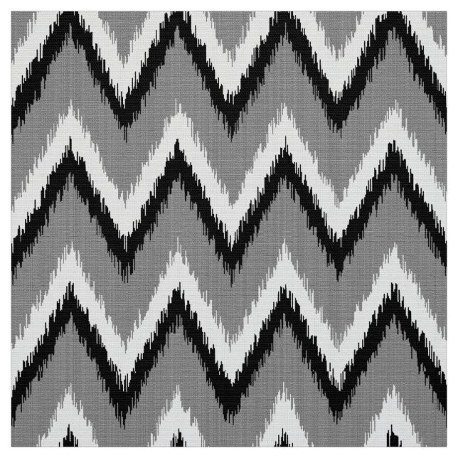 Ikat Chevron Stripes - Grey / Gray, Black & White Fabric (Swatch)
