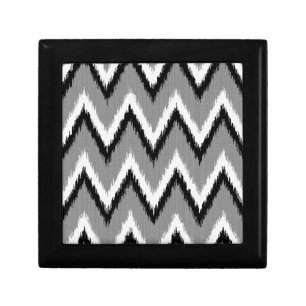 Ikat Chevron Stripes - Grey / Gray, Black & White Keepsake Box