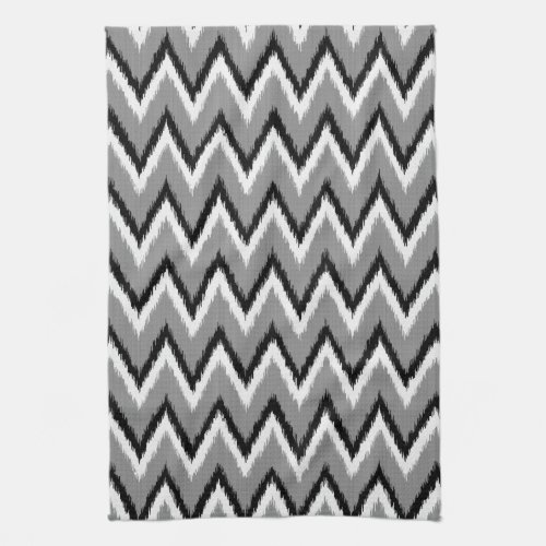 Ikat Chevron Stripes _ Grey  Gray Black  White Kitchen Towel