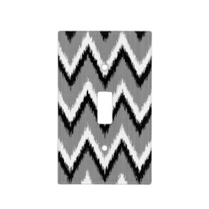 Ikat Chevron Stripes - Grey / Gray, Black & White Light Switch Cover