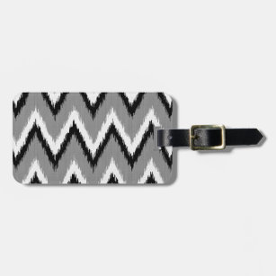Ikat Chevron Stripes - Grey / Gray, Black & White Luggage Tag