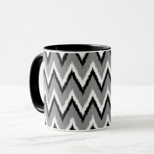 Ikat Chevron Stripes _ Grey  Gray Black  White Mug