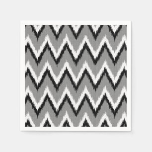 Ikat Chevron Stripes - Grey / Gray, Black & White Paper Napkins