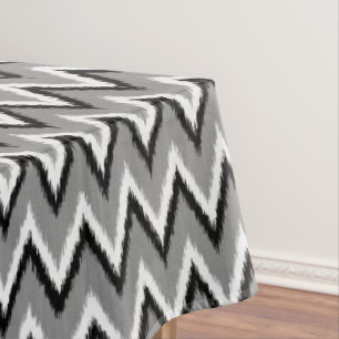 Ikat Chevron Stripes - Grey / Gray, Black & White Tablecloth