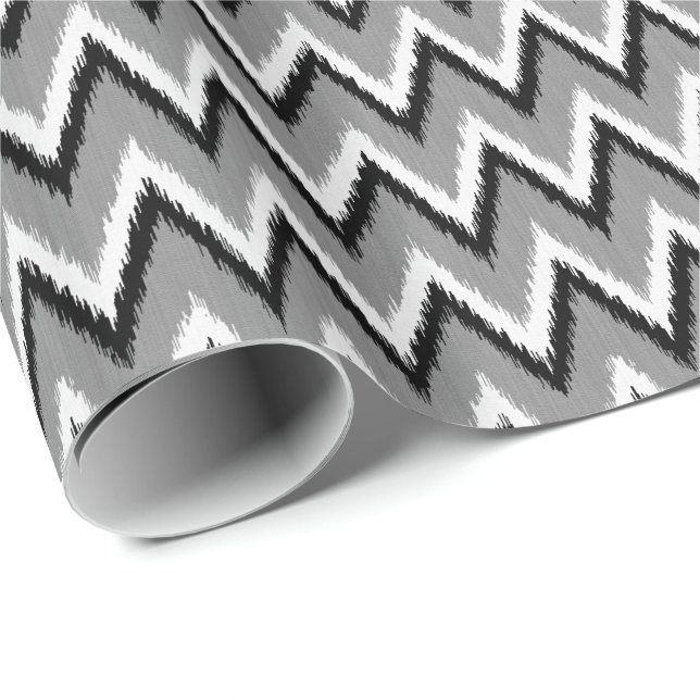 Ikat Chevron Stripes - Grey / Gray, Black & White Wrapping Paper (Roll Corner)