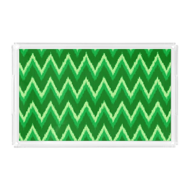 Ikat Chevron Stripes - Pine and Lime Green Acrylic Tray (Front)