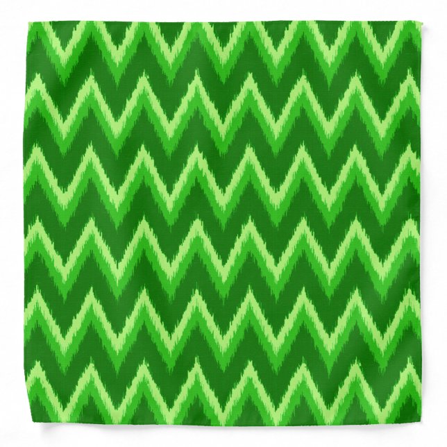 Ikat Chevron Stripes - Pine and Lime Green Bandana (Front)