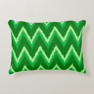 Ikat Chevron Stripes - Pine and Lime Green Decorative Pillow