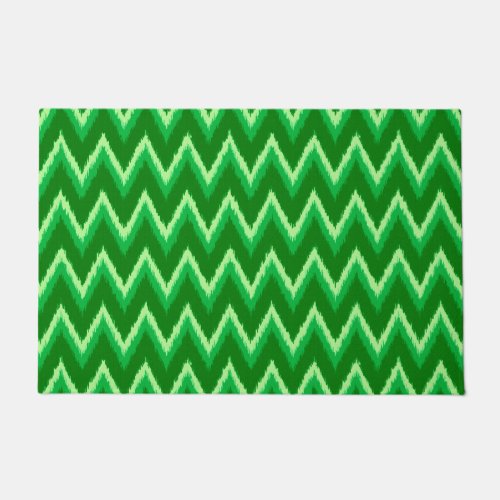 Ikat Chevron Stripes Pine and Lime Green Doormat
