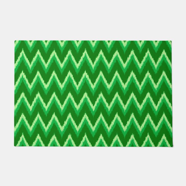 Ikat Chevron Stripes, Pine and Lime Green Doormat (Front)