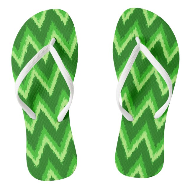Ikat Chevron Stripes - Pine and Lime Green Flip Flops (Footbed)