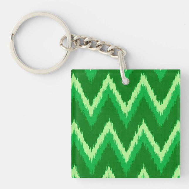Ikat Chevron Stripes - Pine and Lime Green Keychain (Front)