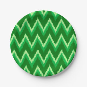 Ikat Chevron Stripes - Pine and Lime Green Paper Plates
