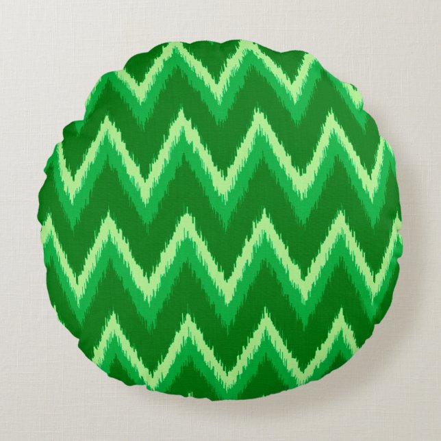 Ikat Chevron Stripes - Pine and Lime Green Round Pillow (Front)