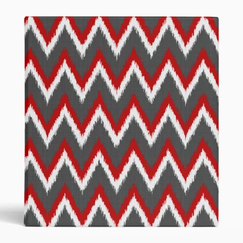 Ikat Chevron Stripes _ Red White and Grey  Gray 3 Ring Binder