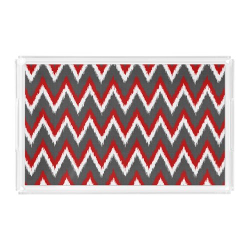Ikat Chevron Stripes _ Red White and Grey  Gray Acrylic Tray