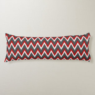 Ikat Chevron Stripes - Red, White and Grey / Gray Body Pillow