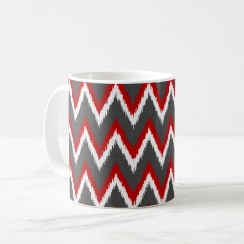 Ikat Chevron Stripes _ Red White and Grey  Gray Coffee Mug
