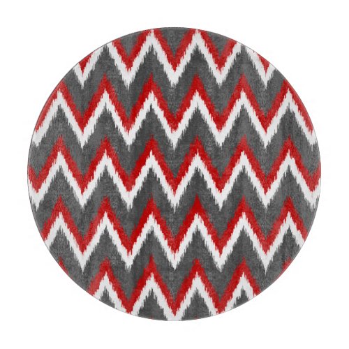 Ikat Chevron Stripes _ Red White and Grey  Gray Cutting Board