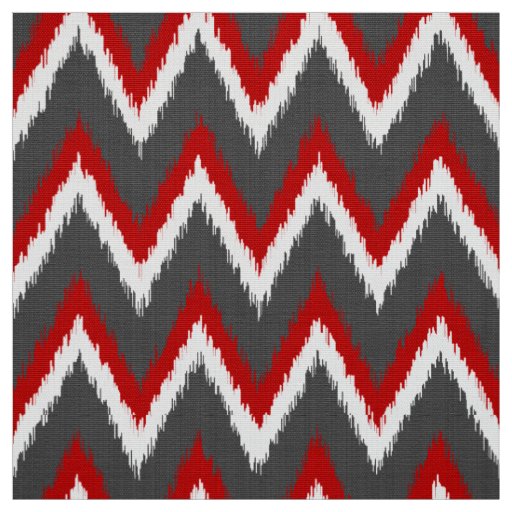 Ikat Chevron Stripes - Red, White and Grey / Gray Fabric