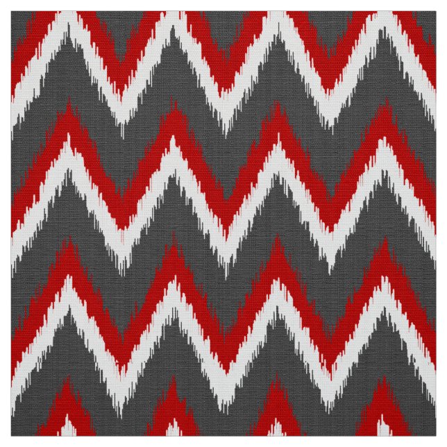 Ikat Chevron Stripes - Red, White and Grey / Gray Fabric (Swatch)