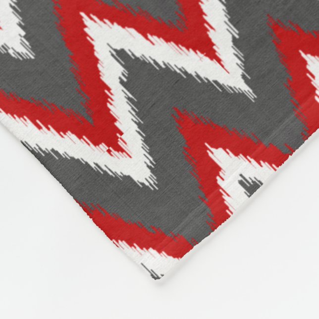 Ikat Chevron Stripes - Red, White and Grey / Gray Fleece Blanket (Corner)