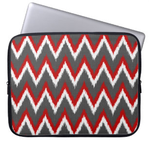 Ikat Chevron Stripes - Red, White and Grey / Gray Laptop Sleeve