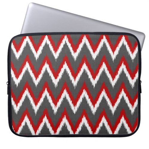 Ikat Chevron Stripes _ Red White and Grey  Gray Laptop Sleeve