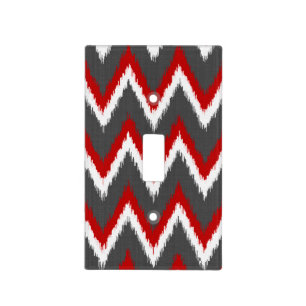 Ikat Chevron Stripes - Red, White and Grey / Gray Light Switch Cover