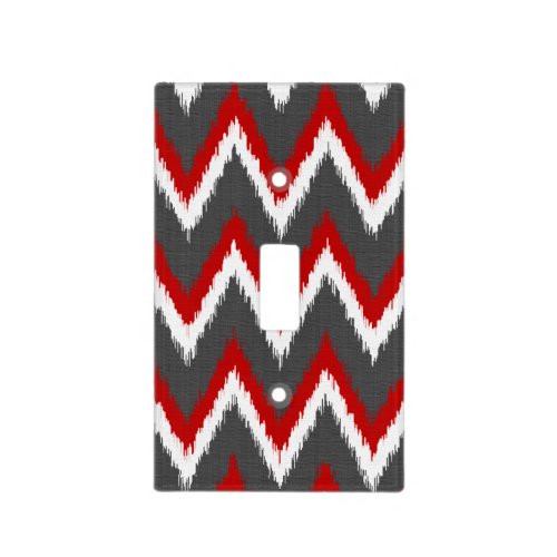 Ikat Chevron Stripes _ Red White and Grey  Gray Light Switch Cover