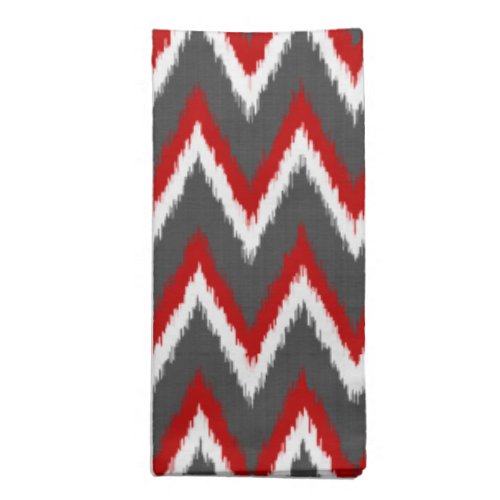 Ikat Chevron Stripes _ Red White and Grey  Gray Napkin