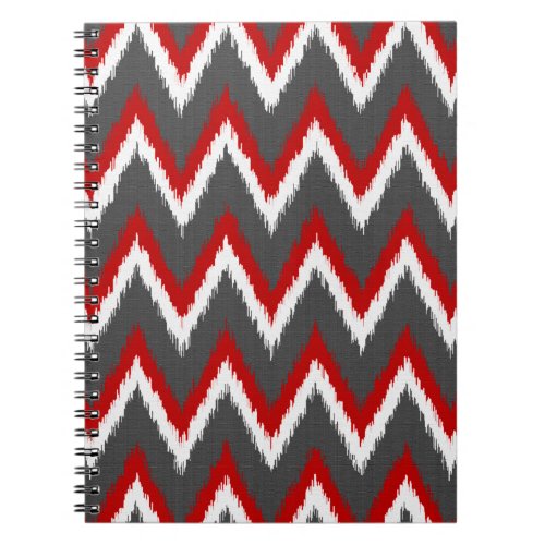 Ikat Chevron Stripes _ Red White and Grey  Gray Notebook