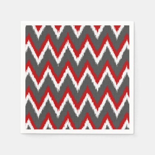 Ikat Chevron Stripes _ Red White and Grey  Gray Paper Napkins