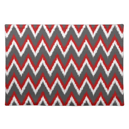 Ikat Chevron Stripes _ Red White and Grey  Gray Placemat