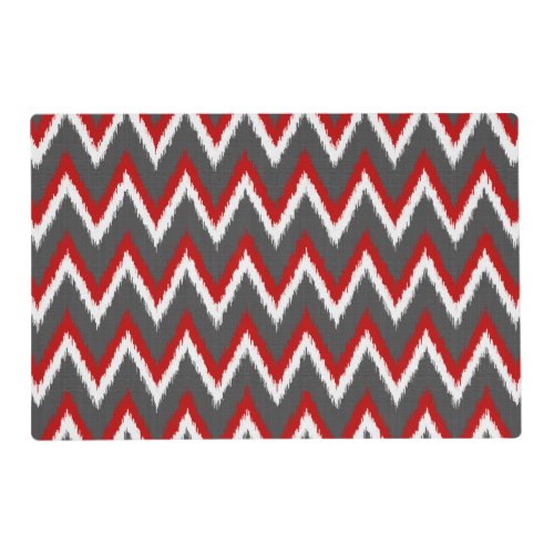 Ikat Chevron Stripes _ Red White and Grey  Gray Placemat