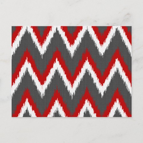 Ikat Chevron Stripes _ Red White and Grey  Gray Postcard