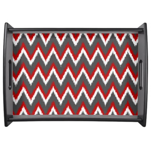 Ikat Chevron Stripes _ Red White and Grey  Gray Serving Tray